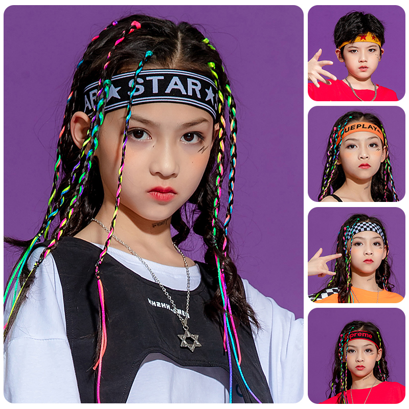 儿童街舞嘻哈发带护腕跑步篮球运动啦啦队套装男童女童中国字样个性