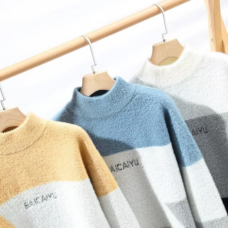 JIAYE半高领毛衣男秋冬季休闲保暖衣仿貂款加绒针织衫毛线衣渐变打底衫 黑色 XL 【115-130斤】