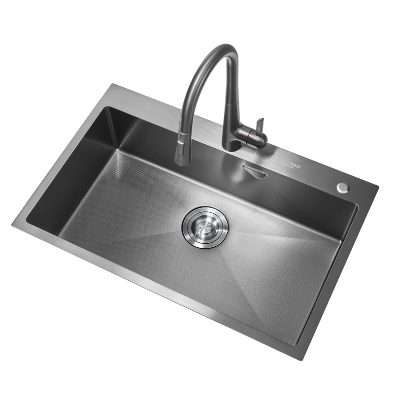 悍高（HIGOLD） 厨房黑钛纳米蜂窝压纹304不锈钢洗菜盆大单槽厨房洗碗池水槽 750*430窄边-17裸槽