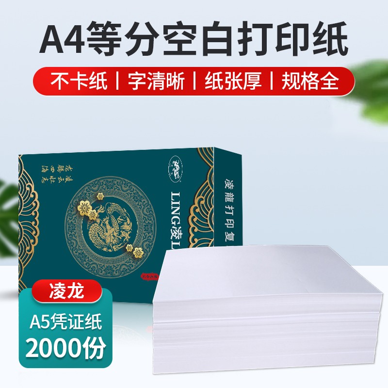 凌龍（Ling Long）A4单联-空白凭证纸80克空白通用电脑打印纸 A4整张三等分210*99mm/（3000小份）