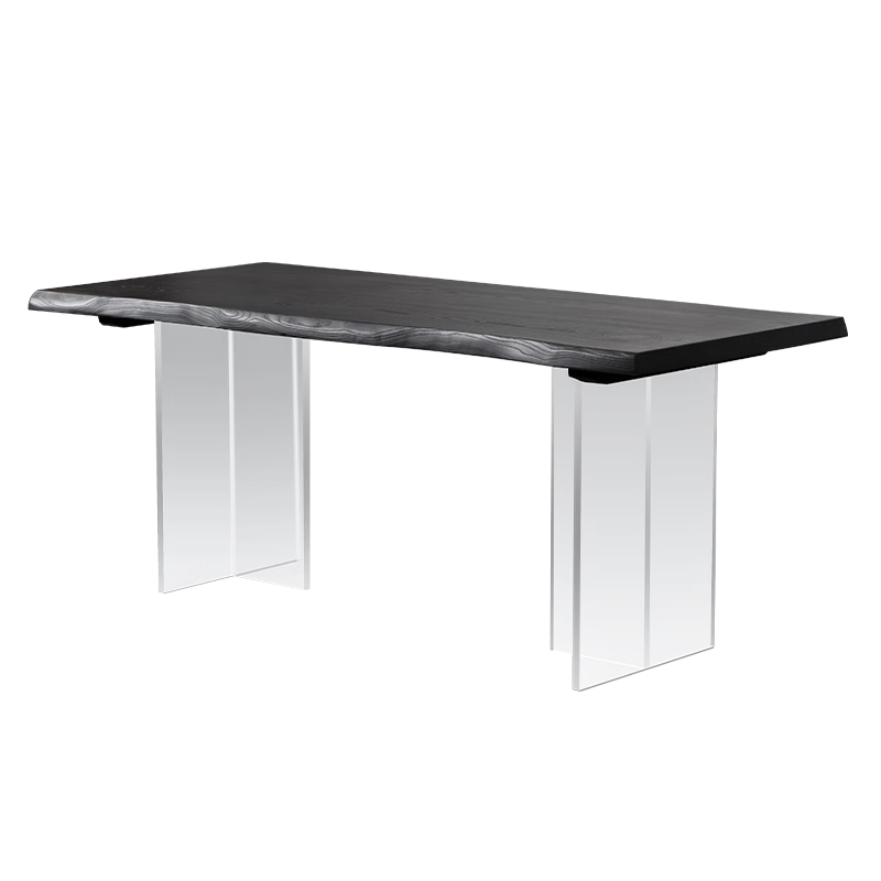 黑色实木餐桌原木大板亚克力泡茶桌简约悬浮工作台桌子 新西兰松木