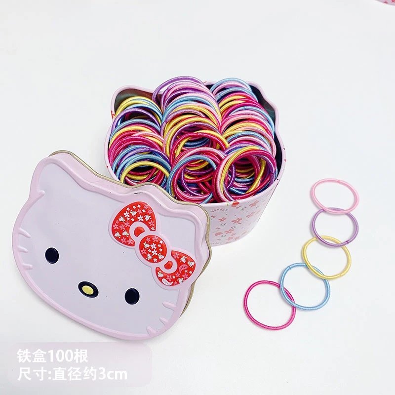 依莲妃【精选】扎头绳橡皮筋百搭公主头饰宝宝儿童小女孩发圈 铁盒彩色100根