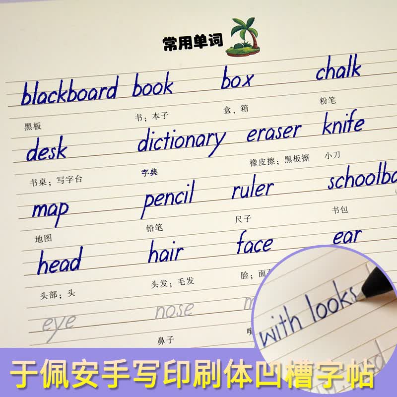 新品 漂亮英文速成宝典手写印刷体于佩学生英文字帖扫码看视频魔法