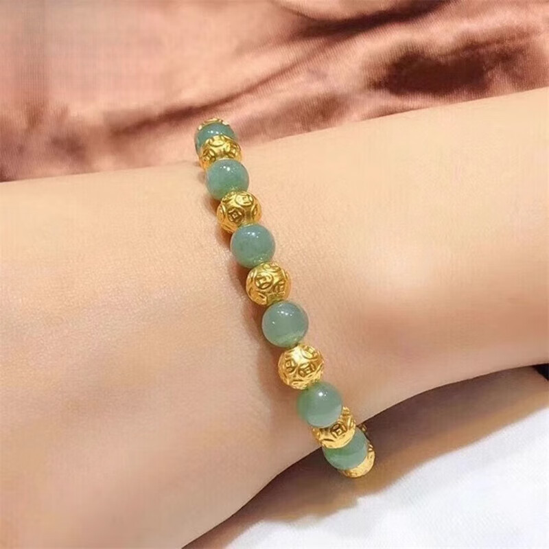 moeycior手链女钱币金珠铜钱翡翠2024年新款时尚999足金转运珠手串 5