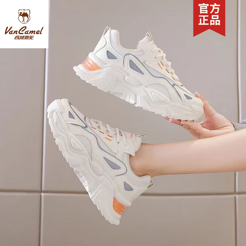西域骆驼休闲运动鞋女夏季老爹鞋潮鞋2024年新款时尚百搭网面透气舒适