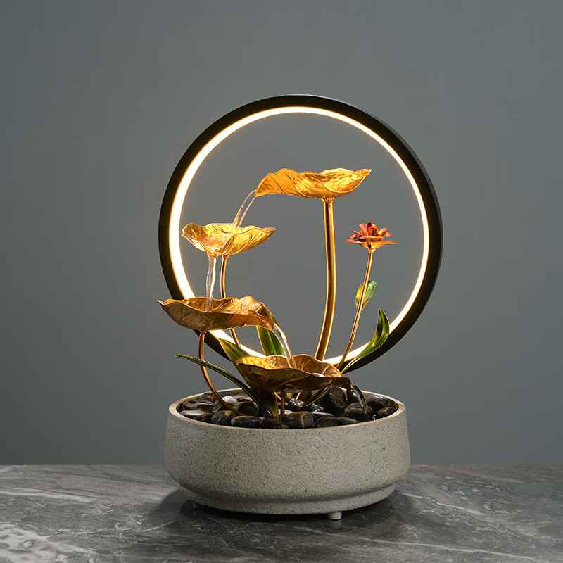 风水轮流水装饰品摆件客厅办公室循环水乔迁新居礼品开业礼物 好运莲