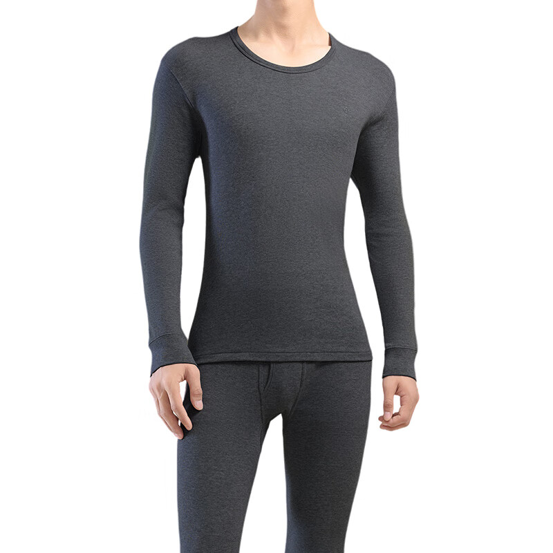 洁丽雅 GRACE保暖内衣男士秋衣秋裤纯棉套装圆领棉毛衫薄款打底保暖内衣 黑色 L