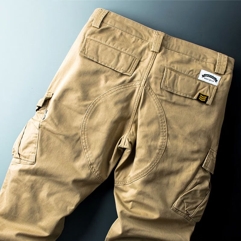 工装男装裤子yezoe美卡其色弹力裤男士2024宽松直筒休闲裤潮 深卡其色