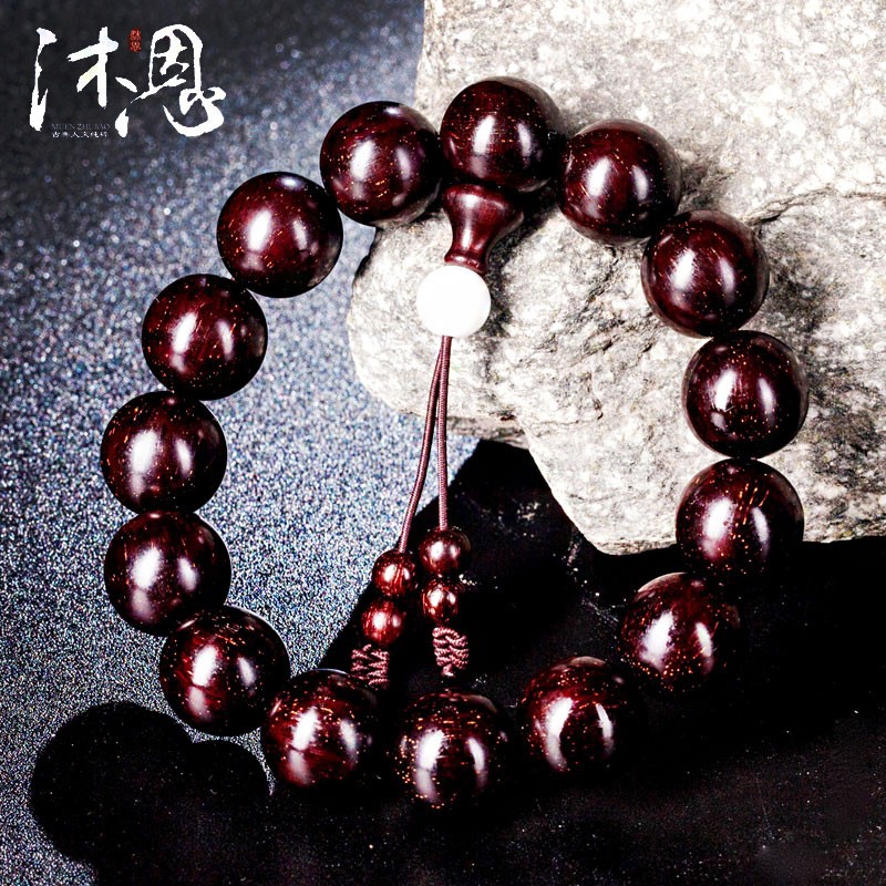 沐恩带金星印度小叶紫檀手串高油高密氧化老料檀香紫檀 15mmx15颗