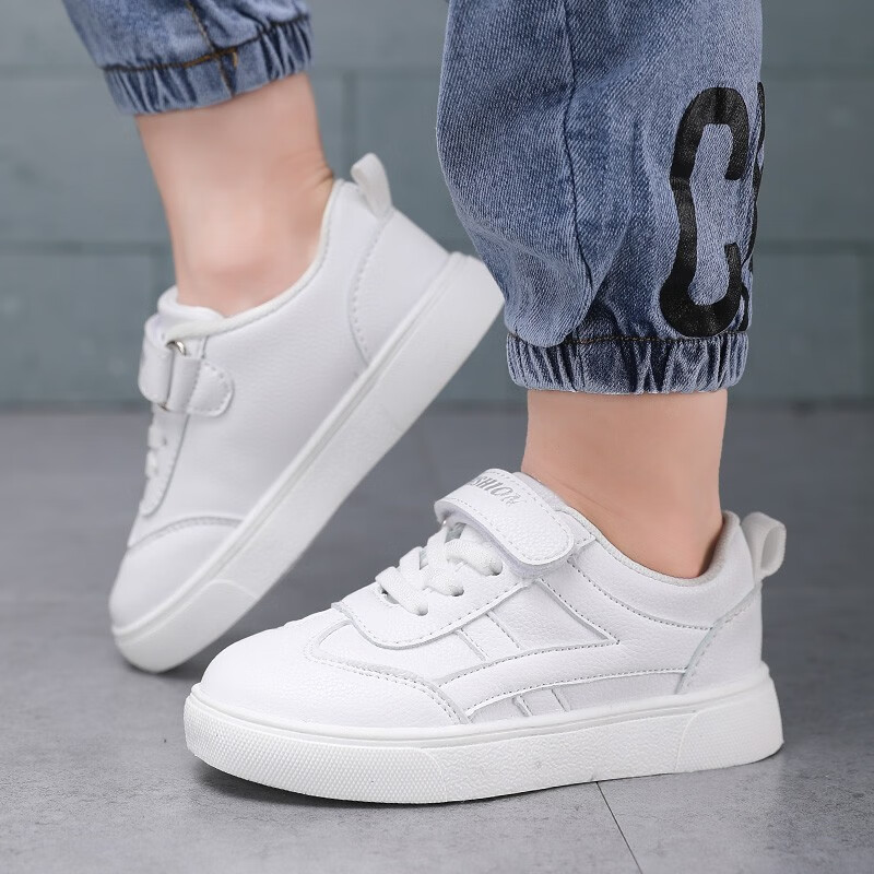 贝天熊（BeiTianXiong）童鞋春款男童软底休闲鞋秋冬新款女童网面鞋透气儿童革面运动鞋  BJW259白色（皮面） 33 内长20.8/脚19.8