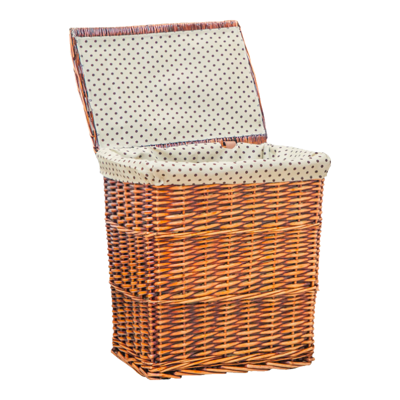 金柳 家居收纳筐脏衣篮篓收纳篮藤编有盖储物箱 棕色磨光+点点布 大号