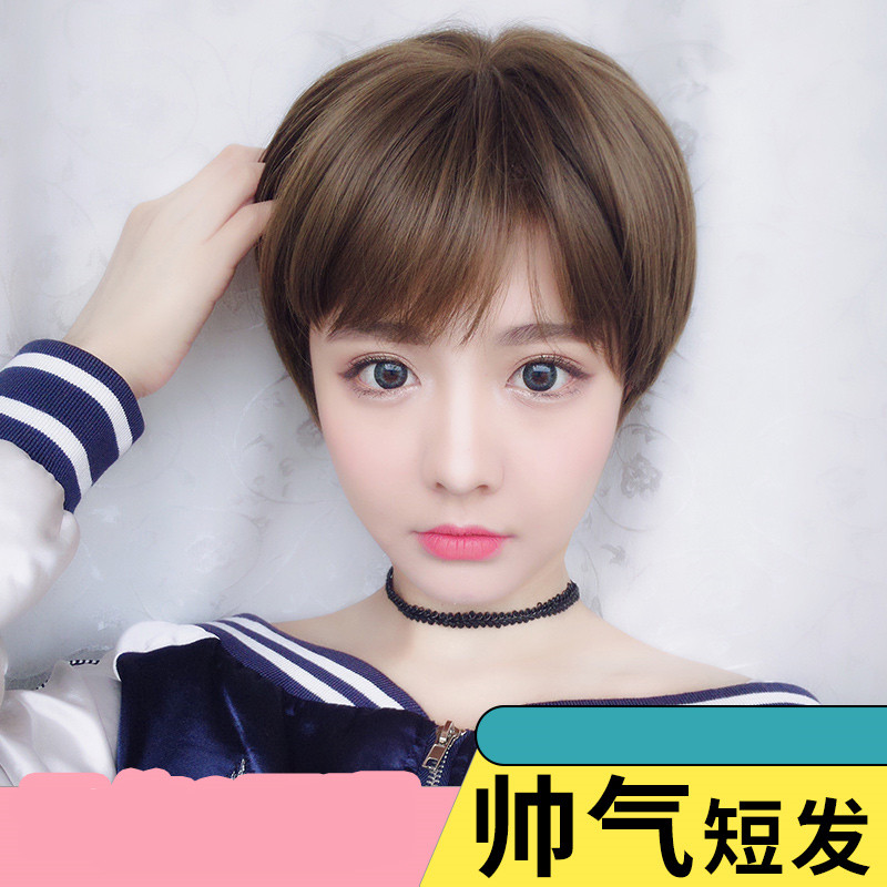 唐妮发套假发女短发帅气中性圆脸自然逼真斜刘海韩版短直发造型bobo