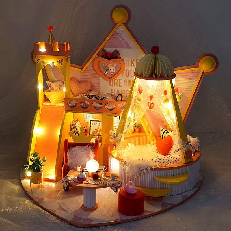 巧之匠diy手工小屋ob11娃屋公主房城堡房子建筑模型屋玩具生日礼物女孩甜心城堡+工具胶水+LED灯