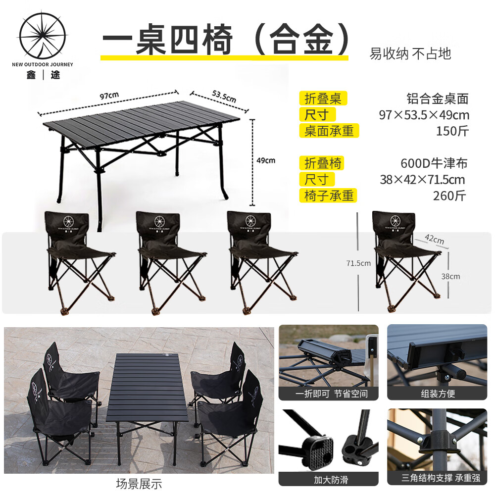 军鑫科技军鑫鑫途涂银天幕防晒屋檐方形天幕帐篷精致露营便携式野餐遮阳棚 桌椅套件【桌*1+椅*4】（白色）