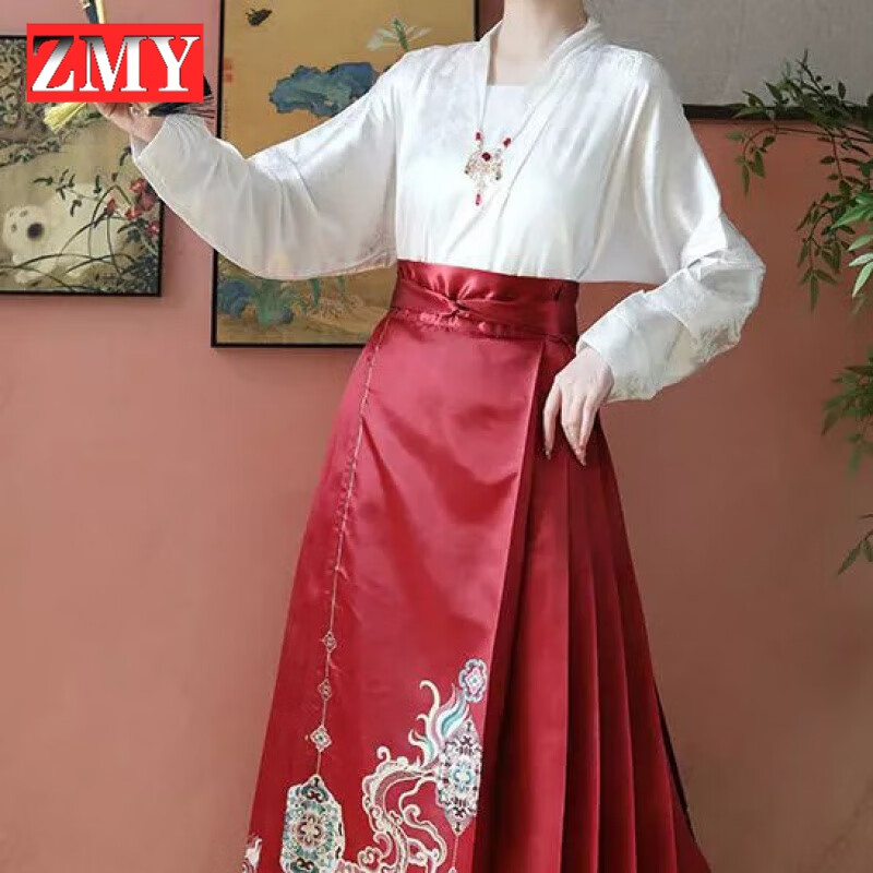 逐梦鱼新中式明制汉服女成人马面裙日常中国风马面裙套装小个子新 上衣 L身高1.65-1.70