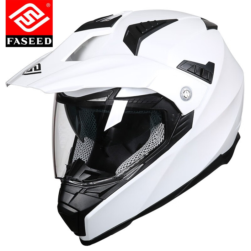 FASEED摩托车头盔男双镜片摩旅公路机车拉力盔越野盔四季 亮白 M 适合53-54头围