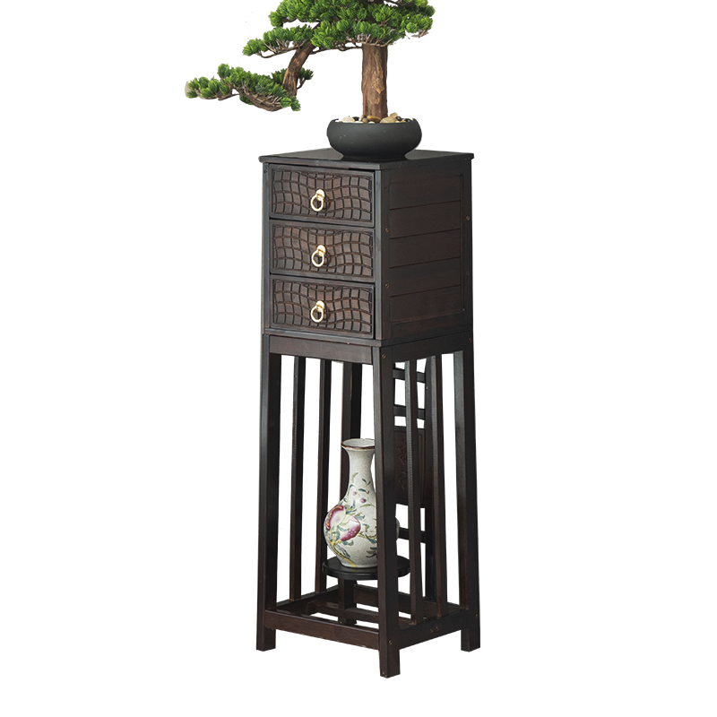 悠阳 中式花架置物架花盆架非实木花架子客厅落地式吊兰架室内仿古中式盆栽架子 胡桃色(单抽)花架