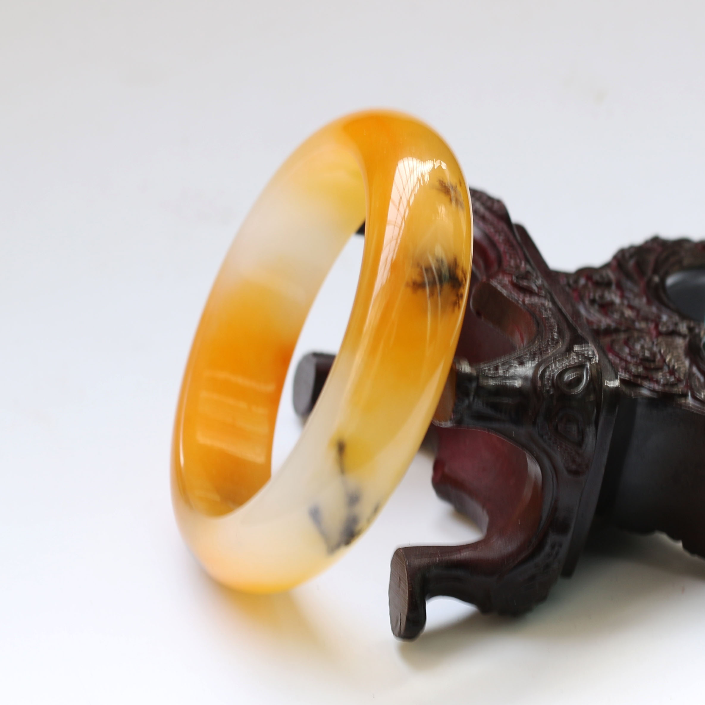 snqp黄龙玉手镯 云南黄龙玉水草手镯 黄龙玉鸡油黄草花手镯女款玉镯子