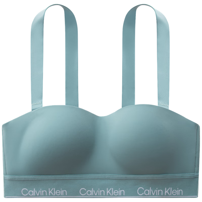 Calvin Klein內(nèi)衣【摩登引力帶】女士可拆卸肩帶ck無鋼圈抹胸款運(yùn)動文胸QF7320 CAX-黛綠 M