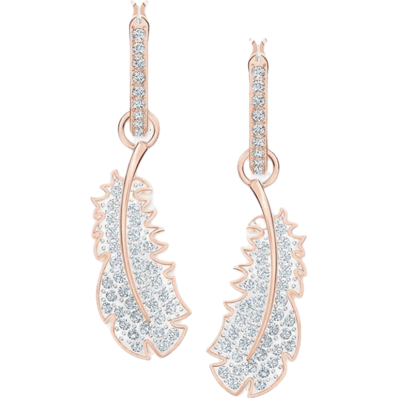 施華洛世奇奢侈品潮牌女耳環(huán)耳墜中長(zhǎng)款可拆卸羽毛狀禮物9713396 Rose Gold