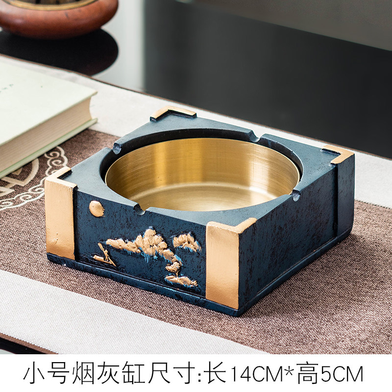 葵影(kuiying)新中式带盖防飞灰烟灰缸创意潮流家用客厅办公室禅意 蓝