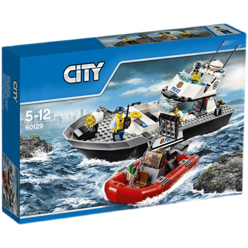 伟力兼容乐高城市系列海洋探险轮船积木拼装警察巡逻艇船男孩玩具礼物