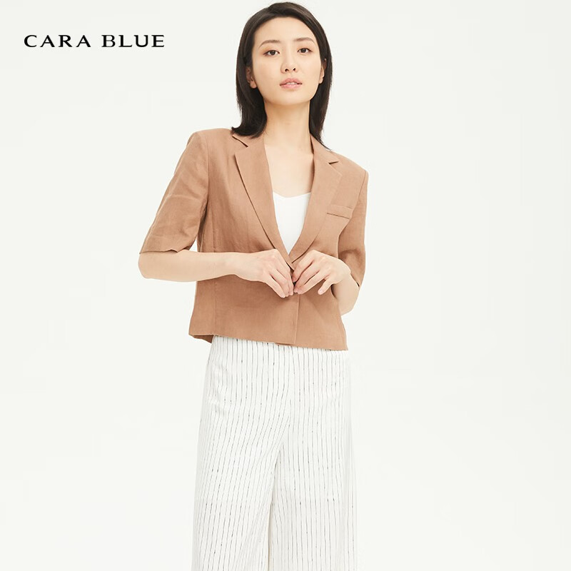 carablue喀啦   女装气质通勤短款一粒扣上衣kb201mwj0050 咖色 al