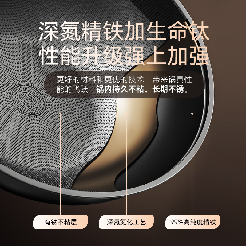 康巴赫有钛炒锅仿生不粘锅无涂层平底抗菌铁锅电磁炉燃气灶0涂层铁锅 适合2-4人使用【有钛不粘】 32cm