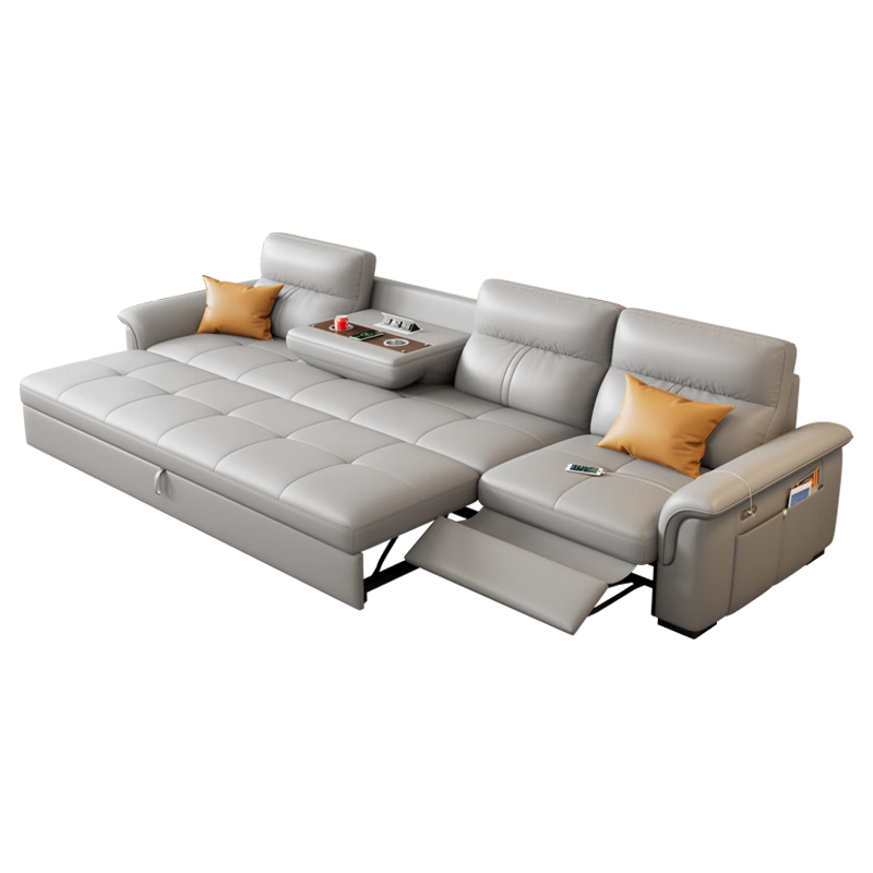 奧左佛山電動功能沙發(fā)真皮沙發(fā)床頭層牛皮一線品牌客廳一體兩用2025款 2.92米四人位【拖床+翻蓋茶幾+1電動0靠墻】 豪華版（2mm加厚頭層黃牛皮+乳膠座包+松木框架）