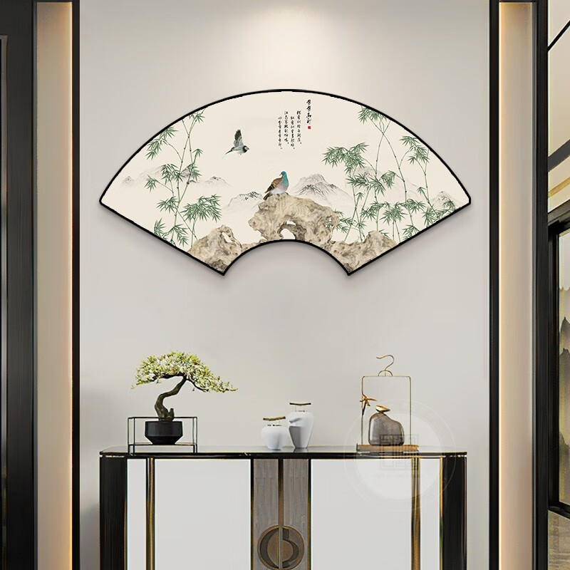 画饭店餐厅背景墙画扇形创意挂画中式客厅寓意好竹子壁画 01-步步高升