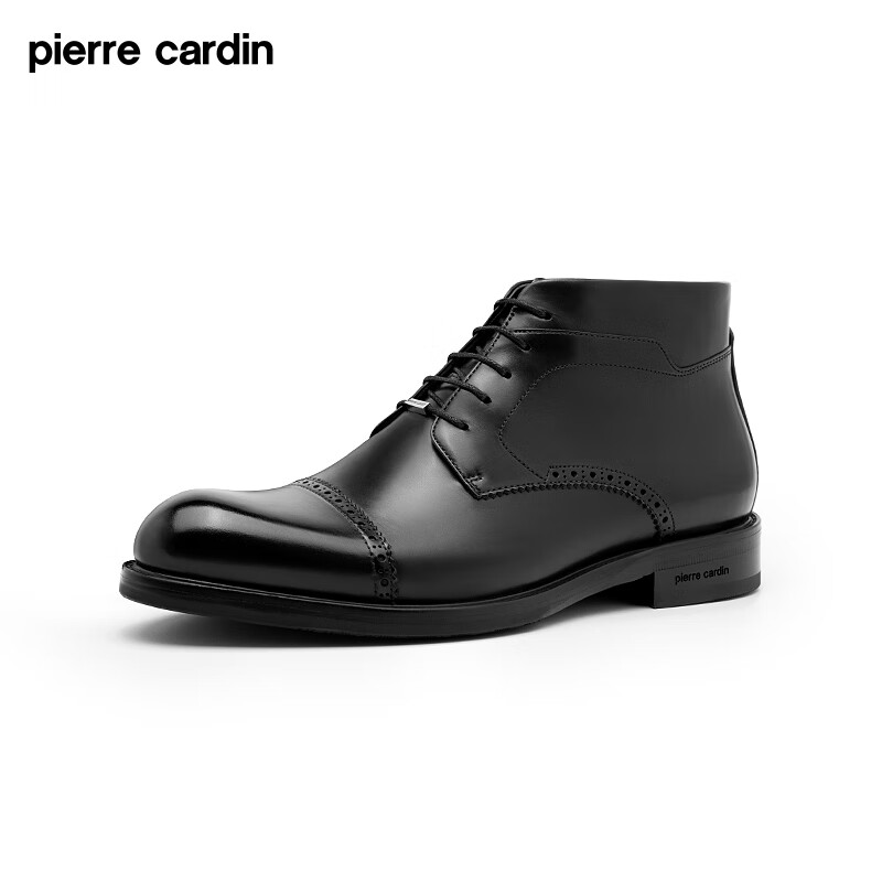 皮尔卡丹(pierre cardin)男鞋冬季真皮加绒保暖三接头侧拉链商务正装
