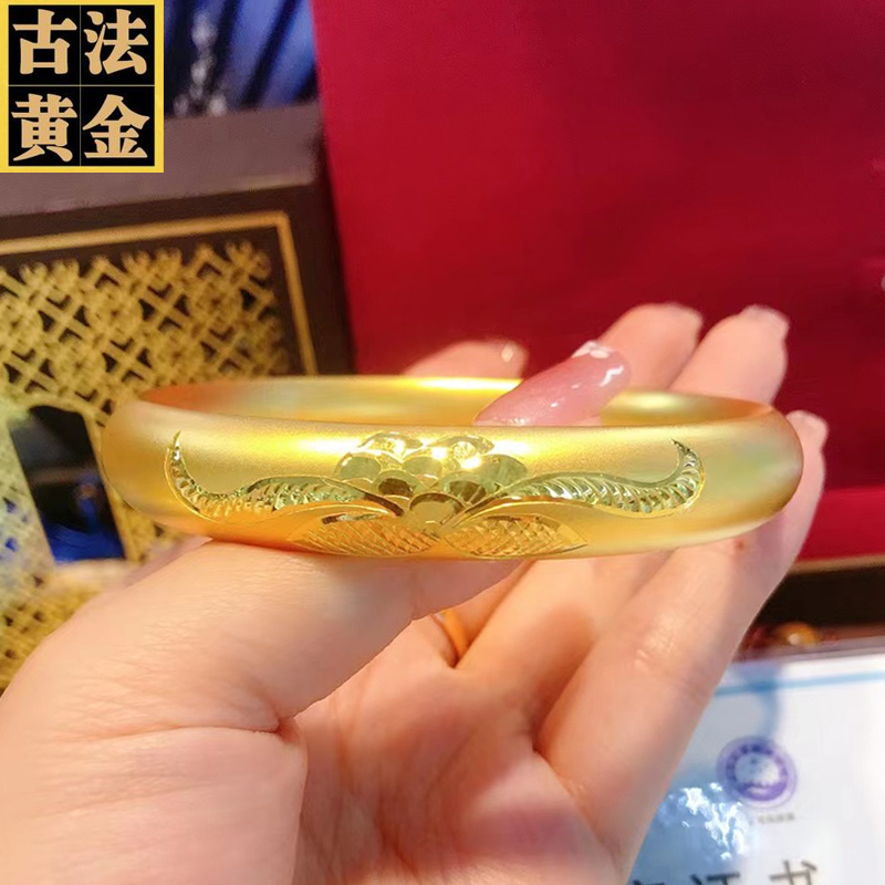 小腰金 古法黄金手镯宽版花纹999足金镯子女足金妈妈款2021年新款传承