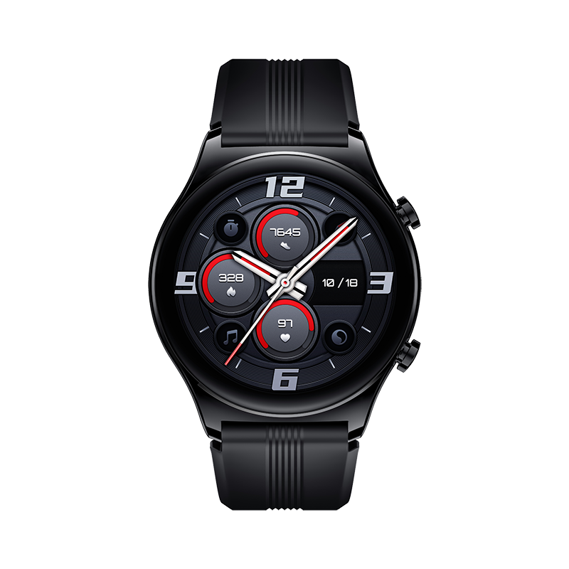 HONOR 荣耀 GS 3 智能手表 1.43英寸 竞速先锋表壳 黑色小牛皮表带 (北斗、GPS、血氧)