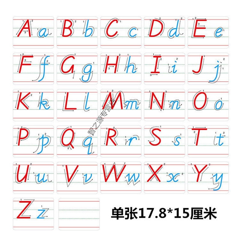定制适用26个英文大小写字母磁贴大号英语字母带笔顺磁性卡片幼儿教学