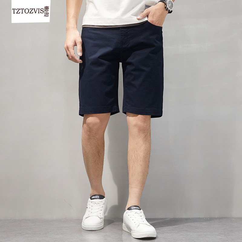 弹力五分裤时尚潮流百搭棉中裤男士加肥加大胖子外穿5分马裤沙滩裤潮