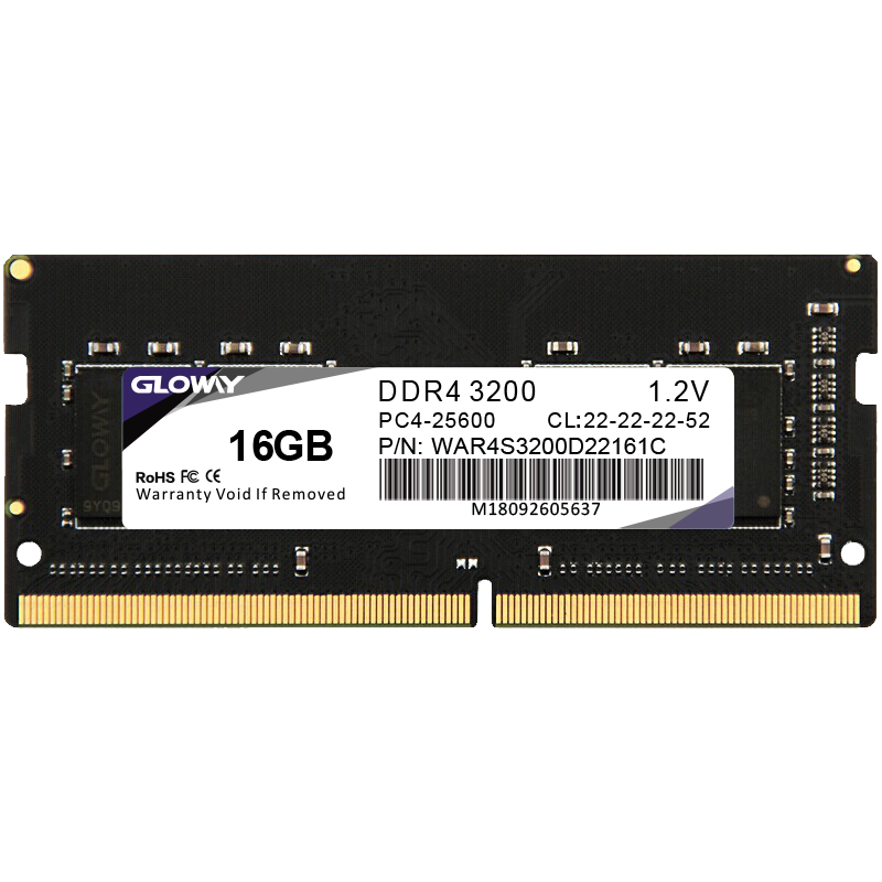 GLOWAY 光威 战将系列 DDR4 3200MHz 笔记本内存 普条 黑色 16GB