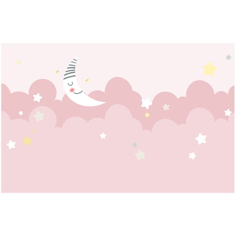 仟丝贝卡通星星月亮儿童房背景墙粉色浪漫女孩卧室装饰墙纸无缝