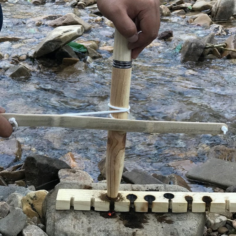 泥之昕钻木取火工具 套装荒野求生装备 户外拓展材弓弦 转木取火 黑色