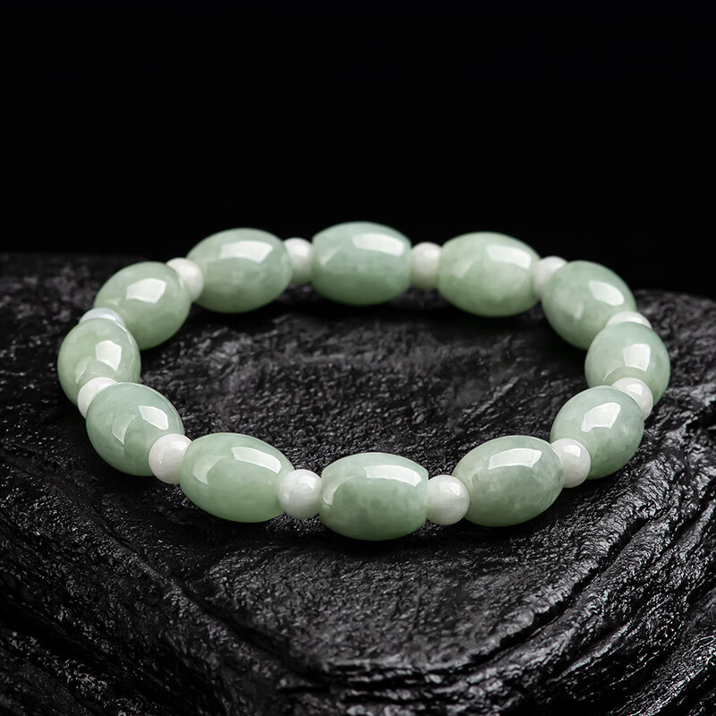 timeswind翡翠浅绿路路通手串天然玉石珠子手链男女款 翡翠浅绿