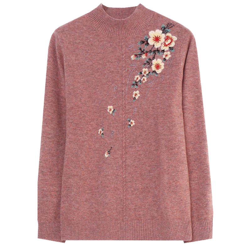 宝莲朵【100%绵羊毛】妈妈春装半高领羊毛衫中老年女装秋冬季针织上衣服