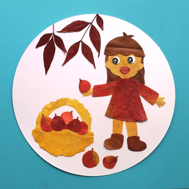 手工树叶画树叶粘贴画学生幼儿园儿童手工diy材料包真花创意 玫红色