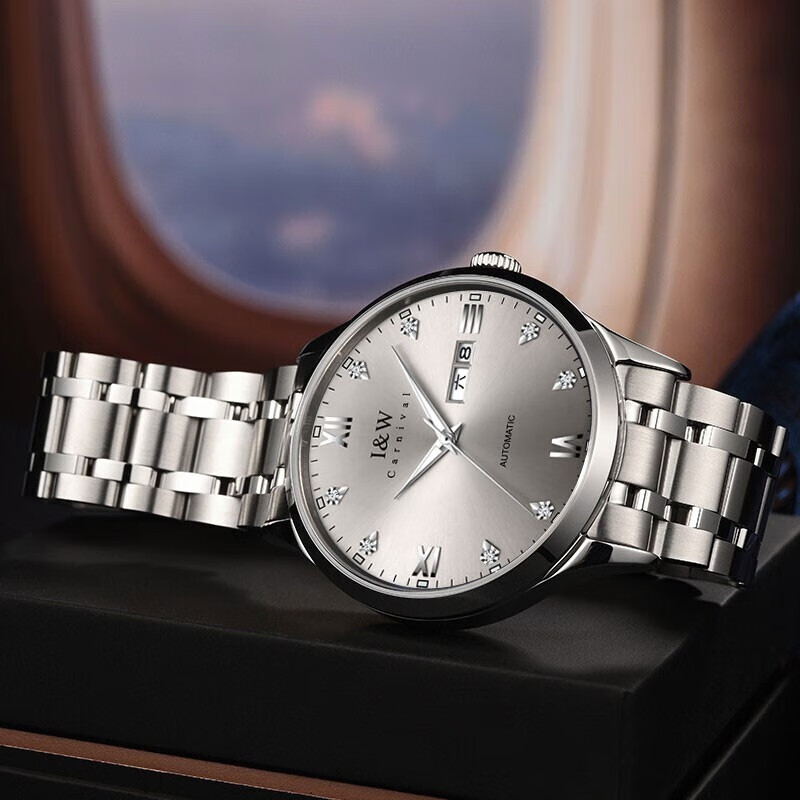 爱沃驰瑞士品牌十大名表手表男士全自动机械表防水夜光双日历男式腕表 本灰钢带【进口机芯】免费刻字