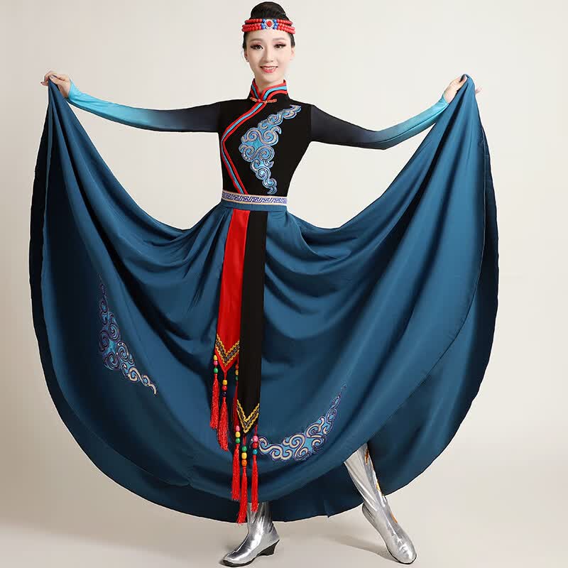 鹿斯特蒙古族服装女装蒙古舞蹈演出服女现代民族风服装大摆裙练习裙蒙族 绿色 全套 XL怎么看?