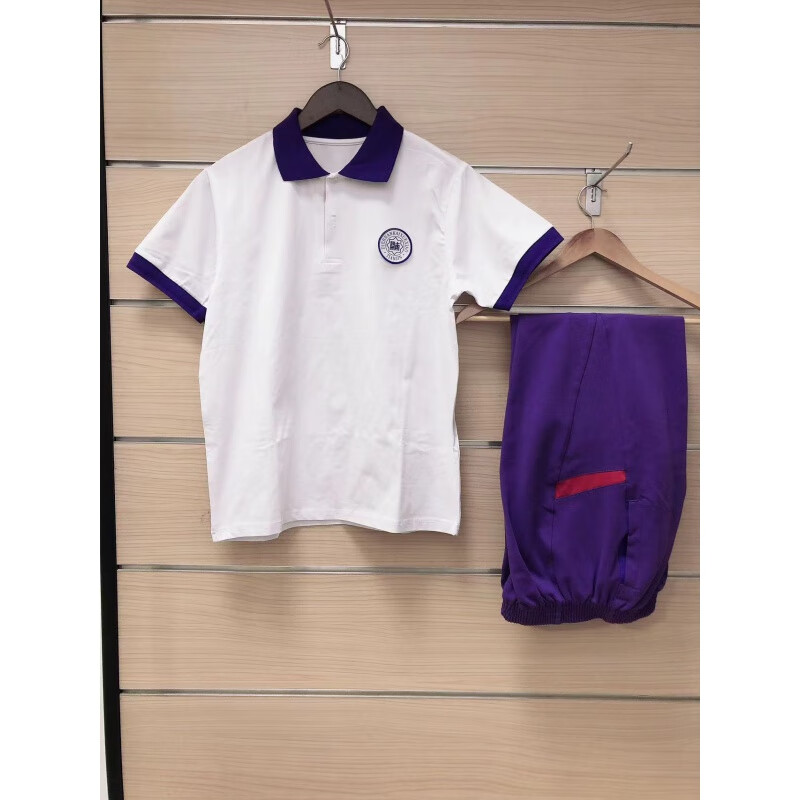 以舟天津市第二南开中学夏季棉校服单件t恤紫色裤子 白色   夏季