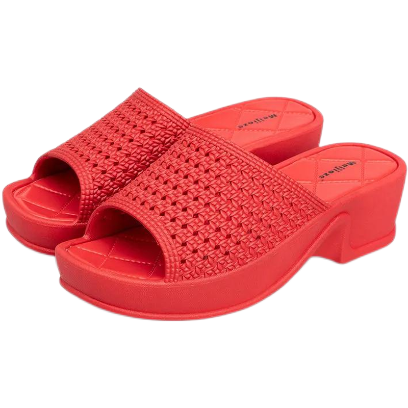 功女士坡跟塑料拖鞋厚底女夏室内居家用高跟托鞋浴室洗澡凉外穿 红色