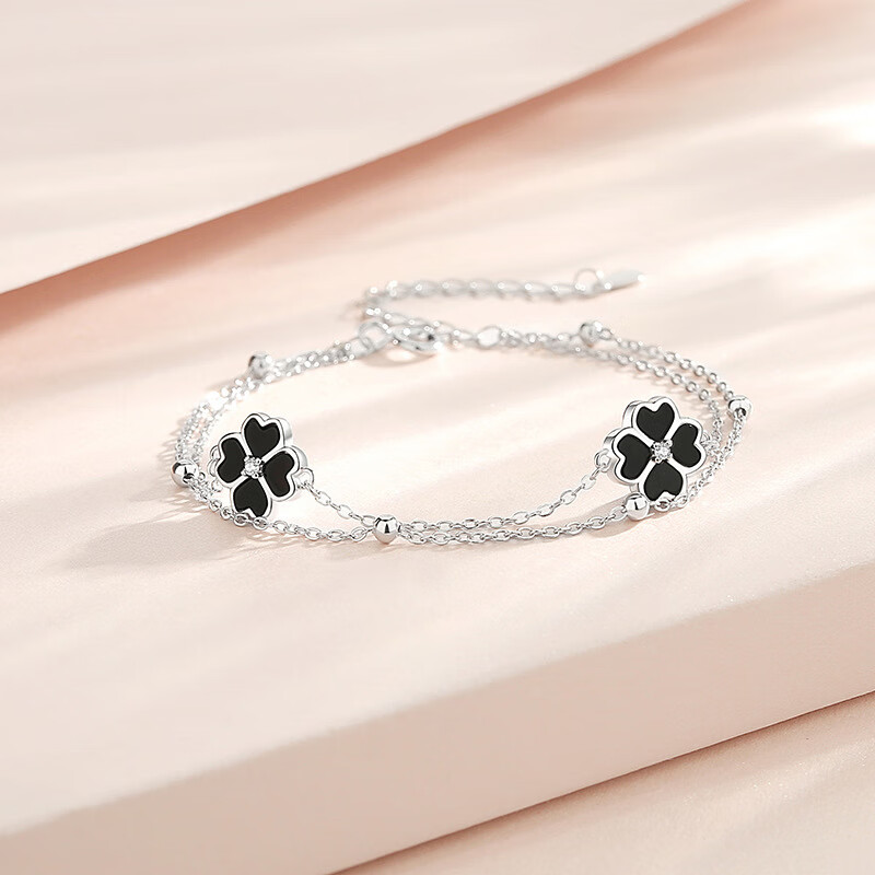 手链女轻奢小众设计手饰简约气质创意潮情人节礼物 黑玛瑙四叶草手链