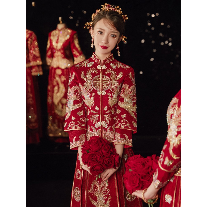 南糖三色 秀禾服2021年夏季新款中式婚礼服饰新娘结婚敬酒服修身龙凤