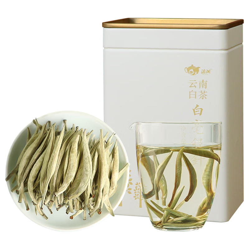 滇湘(dianxiang)2023年云南白茶白毫銀針茶葉 景谷白茶單芽嫩芽 高山白茶送禮禮盒 2024特級白毫銀針罐裝 200g*1罐