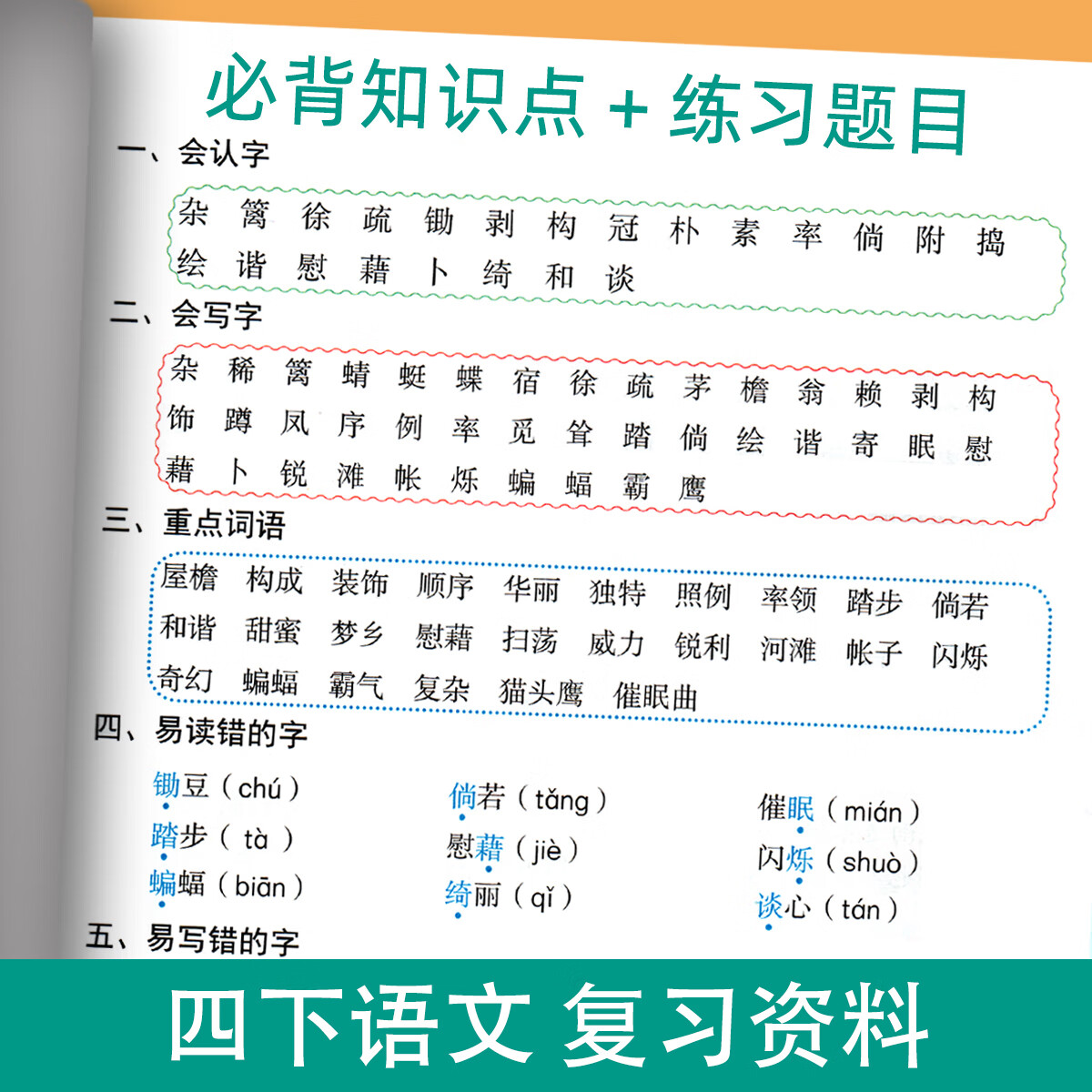 资料四年级下册语文必背知识点大全复习资料归纳汇总部编版人教版通用