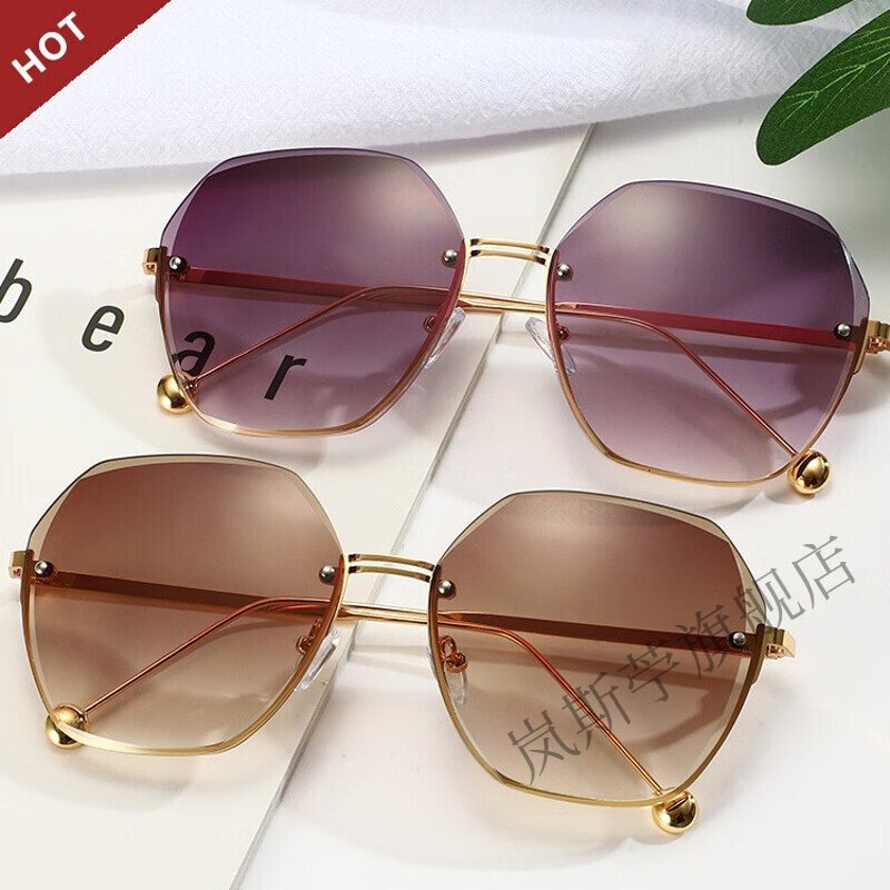 岚斯苧新款无框切边太阳镜防晒气质海边墨镜女显瘦时尚防紫岚斯苧 银